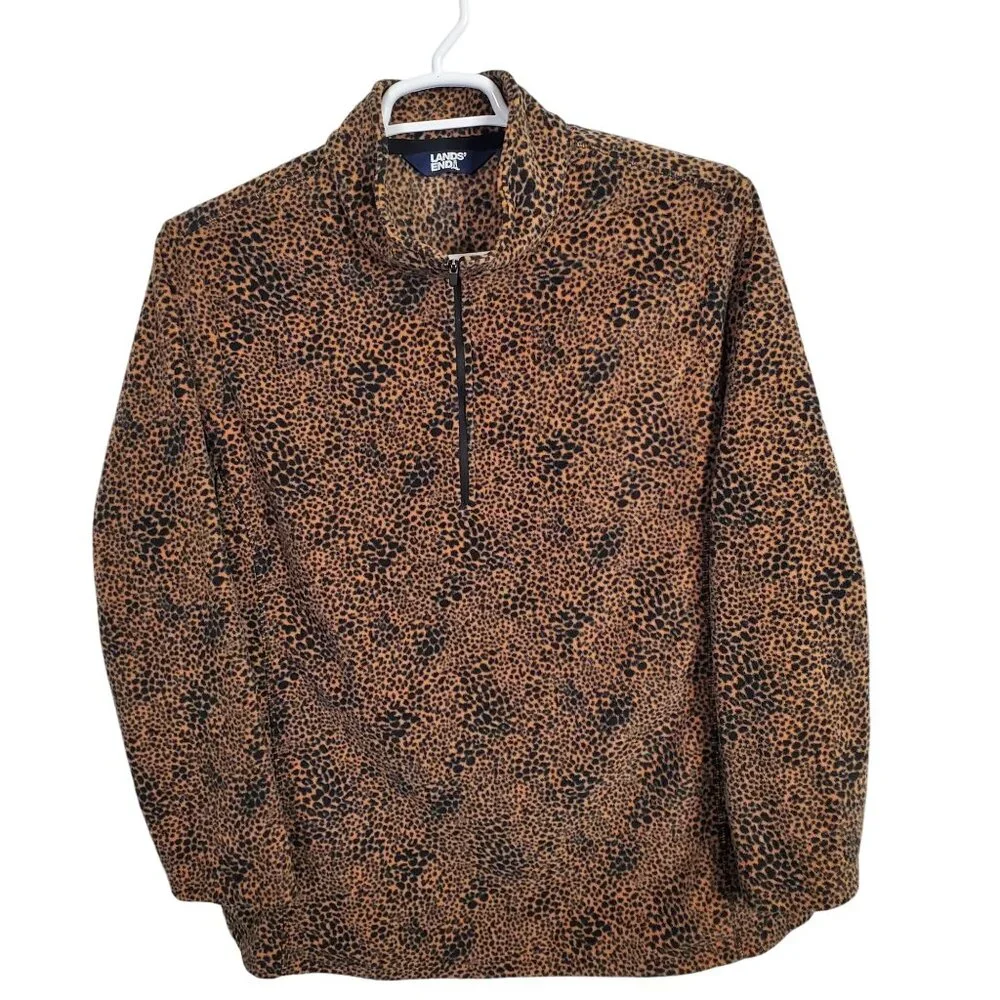 Lands End Womens 3X Shirt Leopard Print Zip Pullover Fleece Top Mob Wife Trendy - Picture 2 of 12